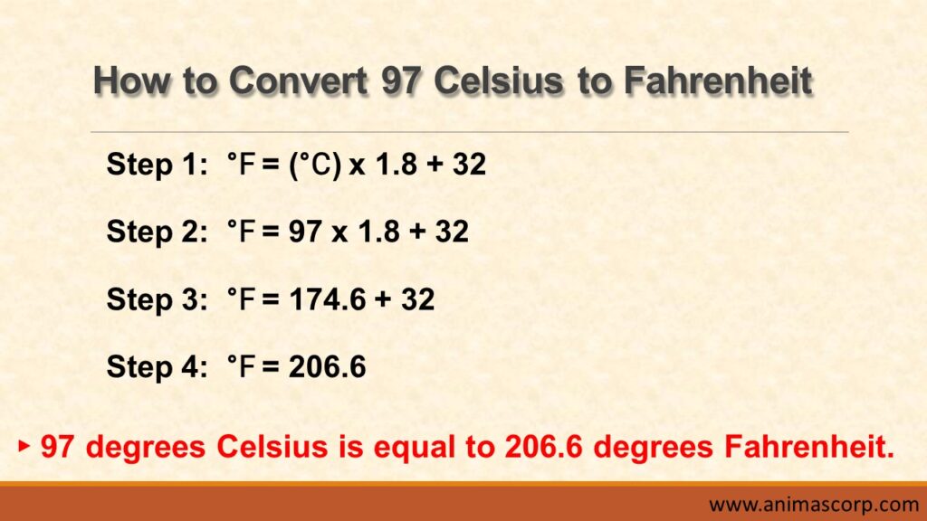 What is 97 Celsius to Fahrenheit (97 C to F Conversion) Animascorp