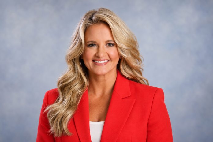 Illustrative portrait of Kelsey Riggs Cuff wearing a red blazer